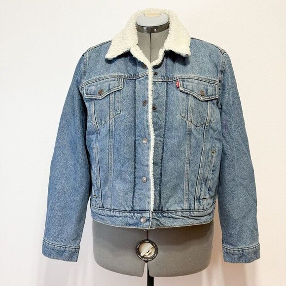 Levi's NWT SzM Slim Fit Divided Blue Original Sherpa Trucker Denim Jean Jacket - Picture 6 of 12